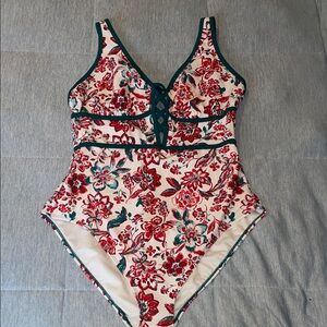 Adore Me Floral One Piece Swimsuit - Red and Green